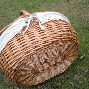Panier pique-nique en osier, rotin et tissu de lin
