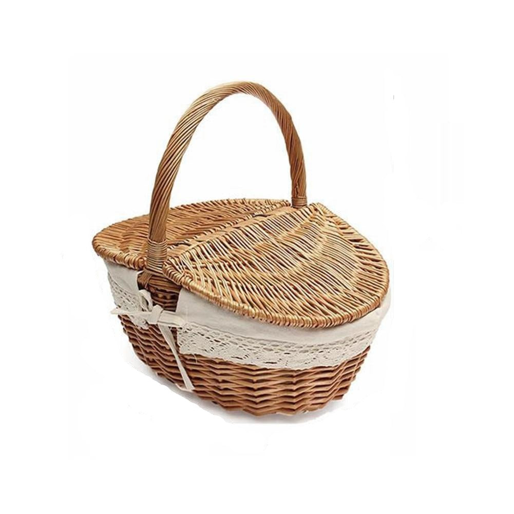 Panier pique-nique en osier, rotin et tissu de lin