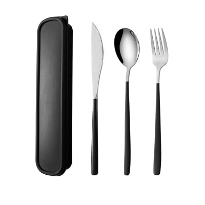 Couverts nomades en inox noir avec boîte de rangement