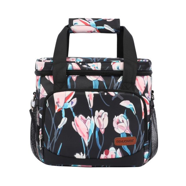 Sac isotherme repas Tahiti à motif floral, bleu, avec bandoulière