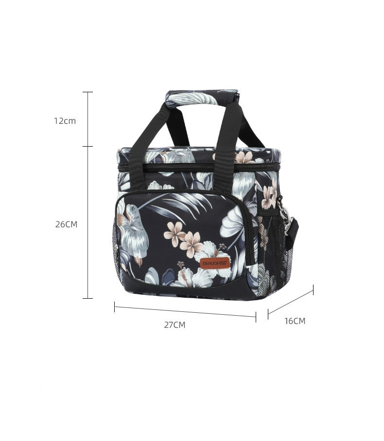 Sac isotherme repas Tahiti à motif floral, bleu, avec bandoulière