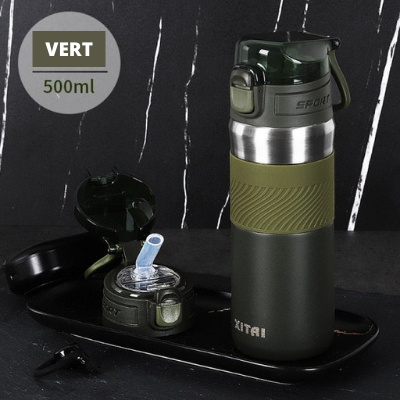 Gourde isotherme 500 ml à ouverture en un clic, antidérapante