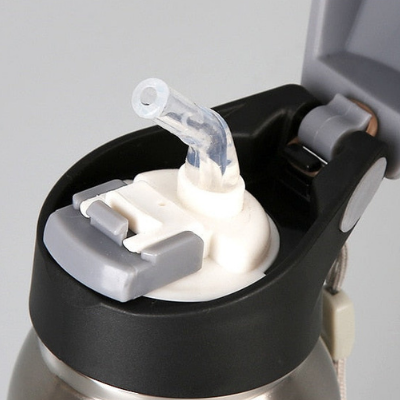 Gourde isotherme à paille intégrée, bouton poussoir, inox