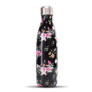 Bouteille isotherme Noire Fleurie rose et noir, 500 ml