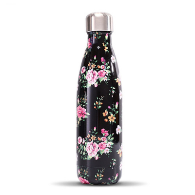 Bouteille isotherme Black Fleurie, fleurs sur fond noir