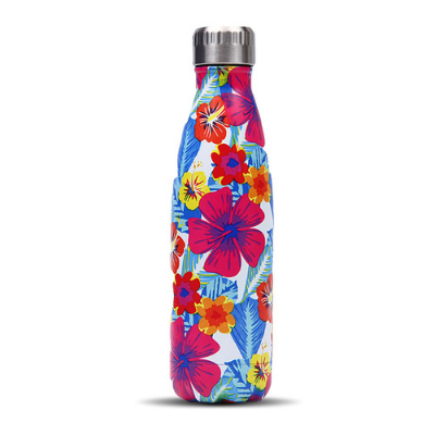 Bouteille isotherme Fleurs flashy 500 ml, bouchon à vis