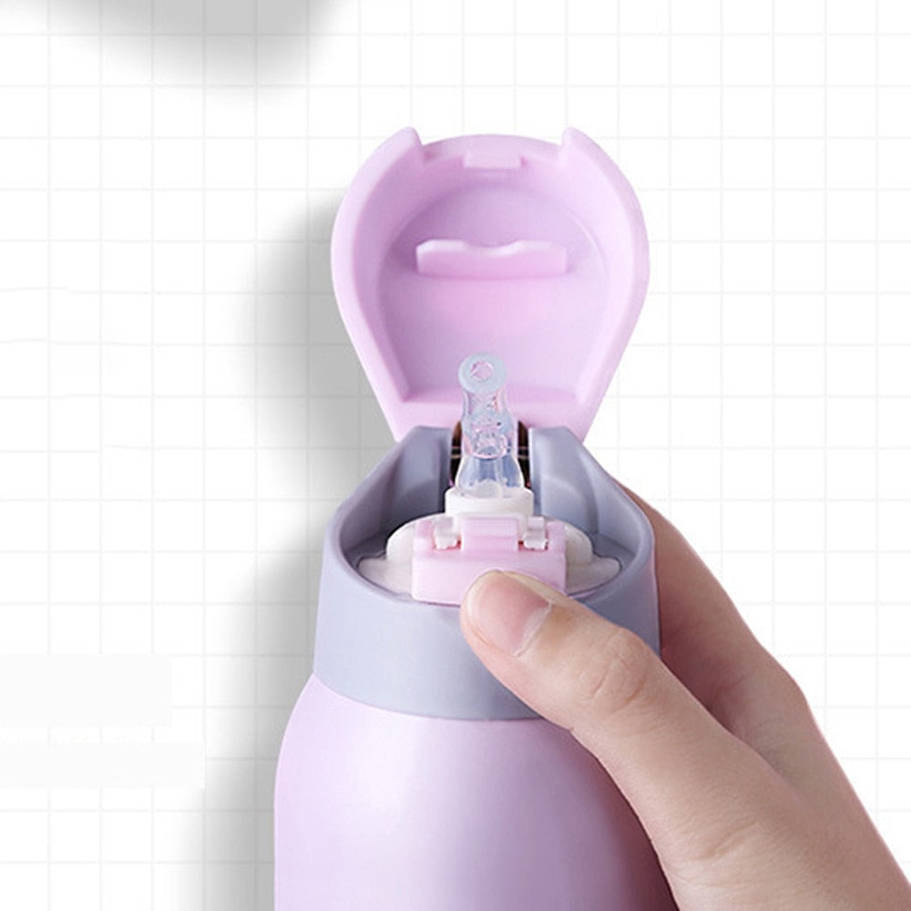 Gourde isotherme à paille intégrée 350 ml, bouton poussoir