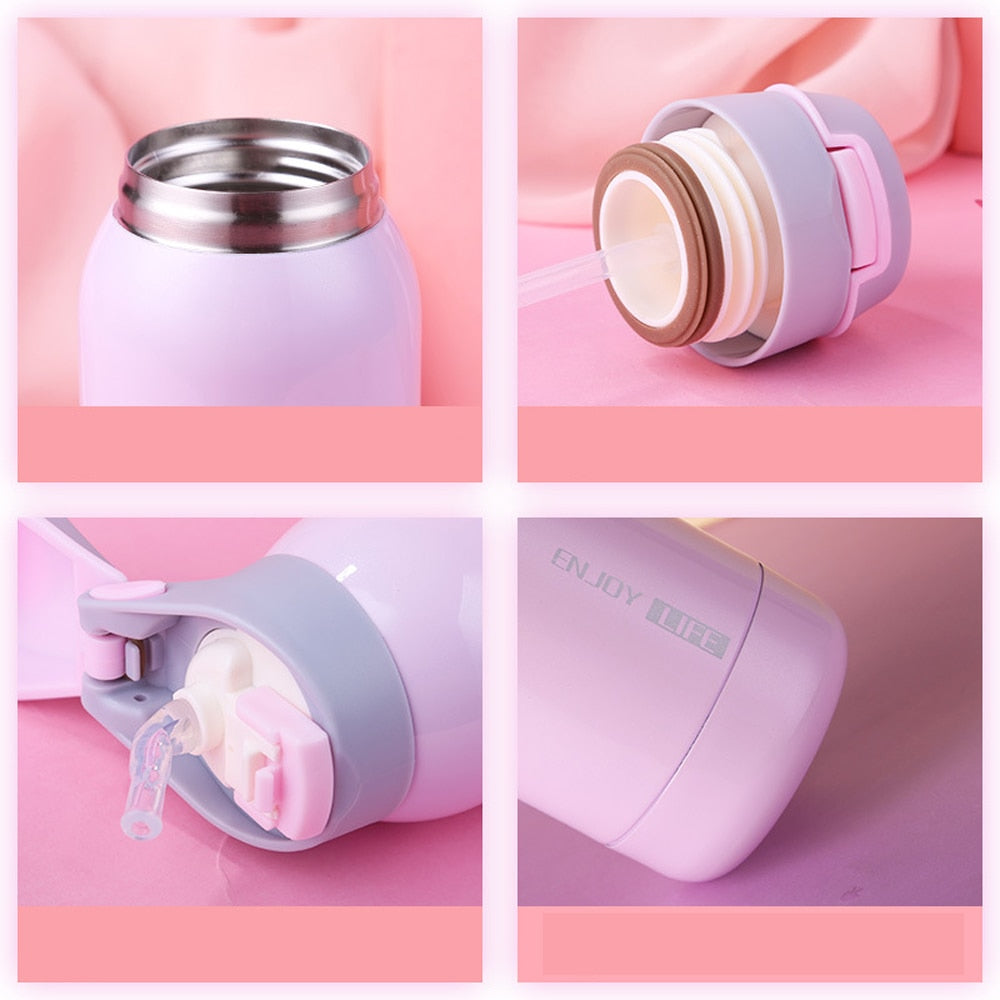 Gourde isotherme à paille intégrée 350 ml, bouton poussoir