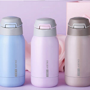 Gourde isotherme à paille intégrée 350 ml, bouton poussoir