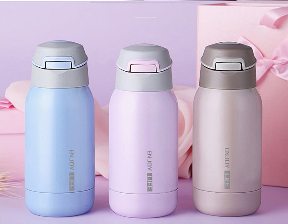 Gourde isotherme à paille intégrée 350 ml, bouton poussoir