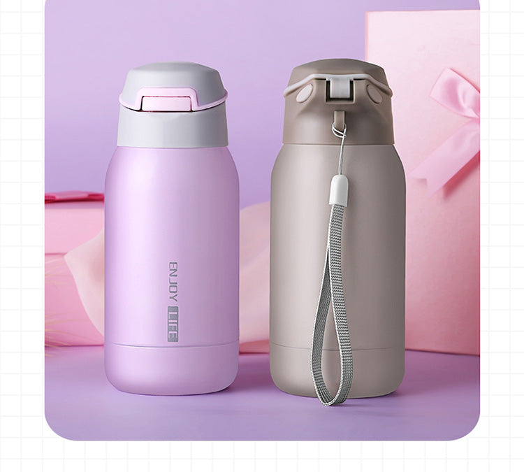 Gourde isotherme à paille intégrée 350 ml, bouton poussoir