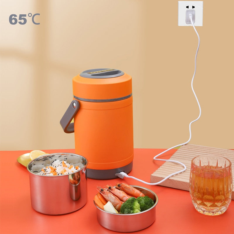 Gamelle isotherme chauffante USB en inox, 1,6 L ou 2 L