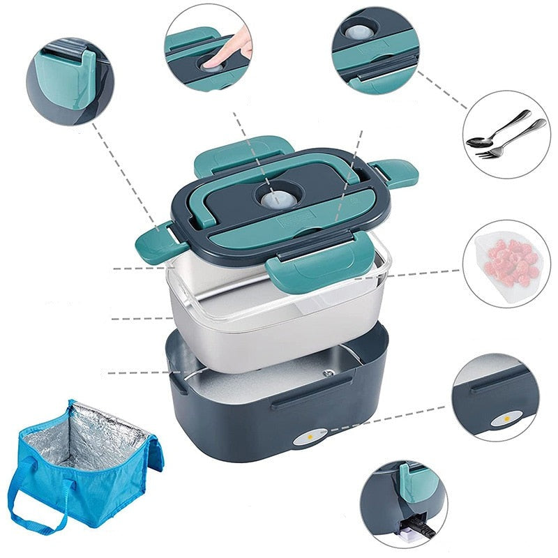 Gamelle chauffante électrique 1,5 L en inox, avec ou sans sac