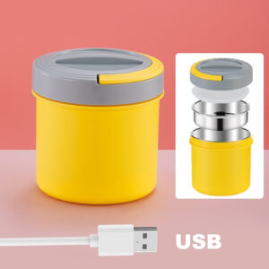 Gamelle chauffante USB 1,2 L en inox, jaune ou rose