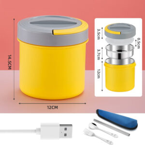 Gamelle chauffante USB 1,2 L en inox, jaune ou rose