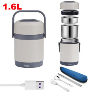 Gamelle isotherme chauffante USB en inox, 1,6 L ou 2 L
