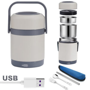 Gamelle isotherme chauffante USB en inox, 1,6 L ou 2 L