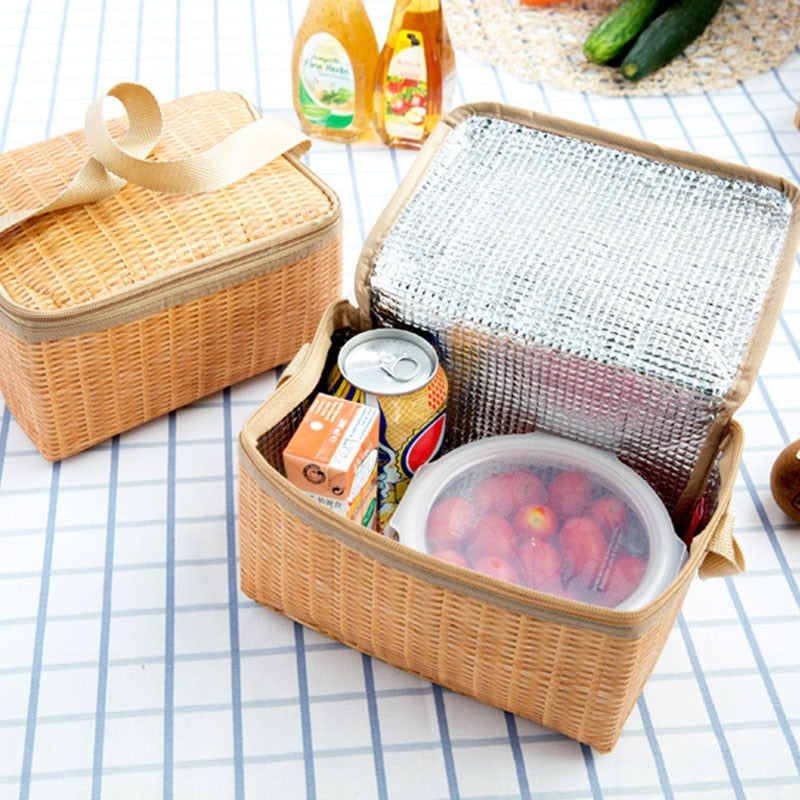 Petit sac isotherme repas style paille, 22 × 14 × 12 cm
