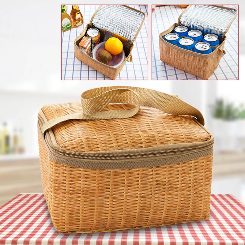 Petit sac isotherme repas style paille, 22 × 14 × 12 cm