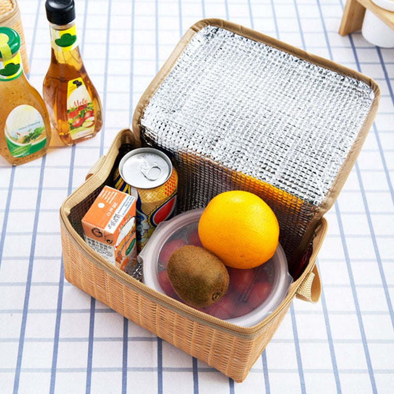Petit sac isotherme repas style paille, 22 × 14 × 12 cm