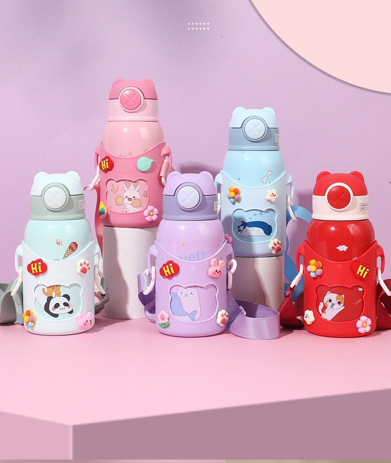 Gourde isotherme enfant 500 ml, motifs dessinés rose ou violet