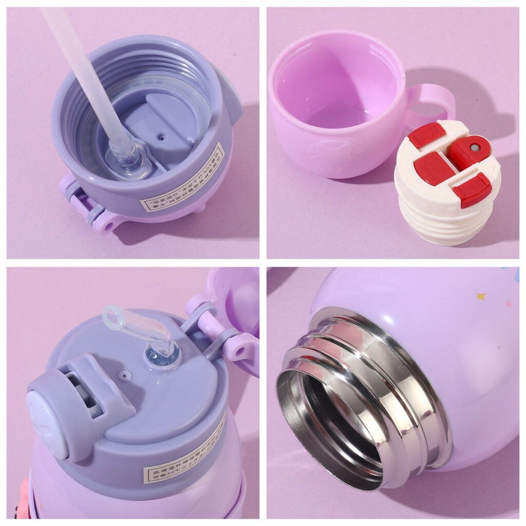 Gourde isotherme enfant 500 ml, motifs dessinés rose ou violet