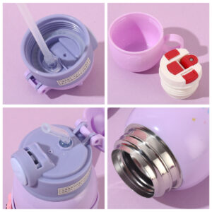 Gourde isotherme enfant 500 ml, motifs dessinés rose ou violet
