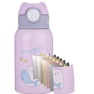 Gourde isotherme enfant 500 ml, motifs dessinés rose ou violet
