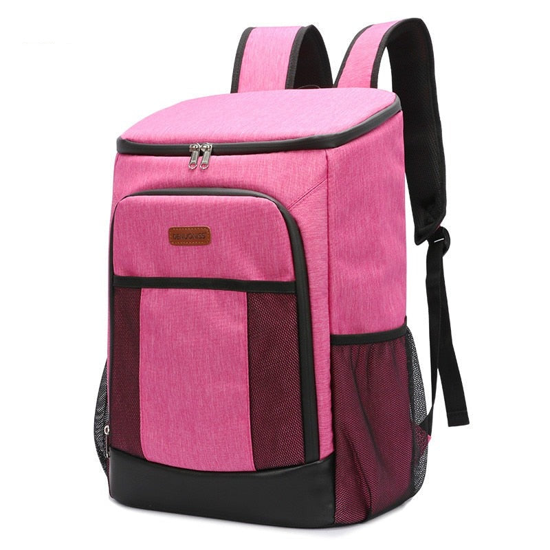 Sac à dos isotherme femme rose avec décapsuleur intégré