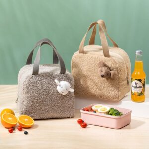 Sac à lunch peluche en polyester, cinq teintes, avec ou sans jouet