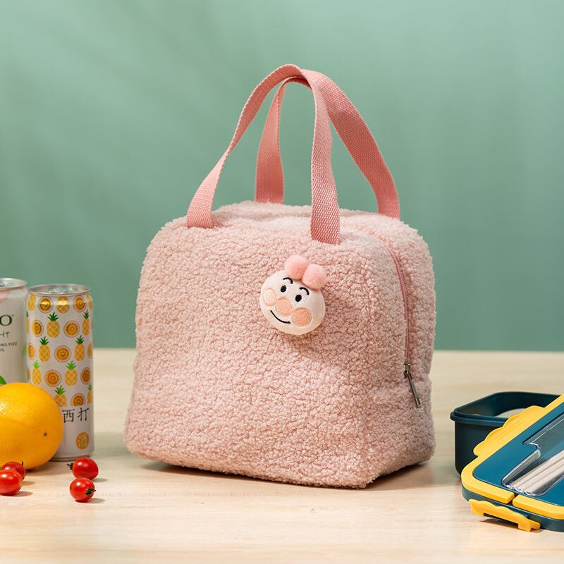 Sac à lunch peluche en polyester, cinq teintes, avec ou sans jouet