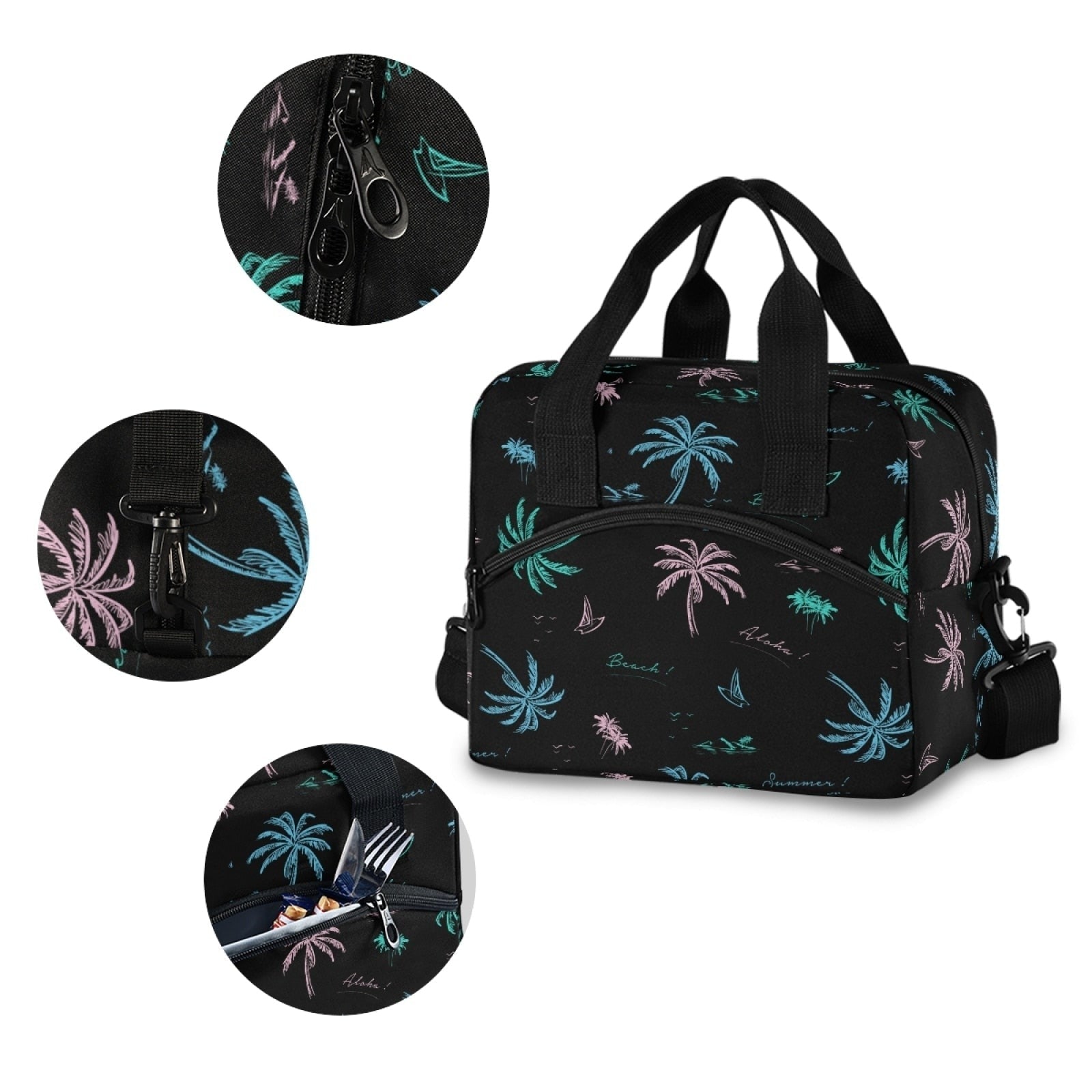 Sac isotherme repas Tropical à base rigide, neuf motifs