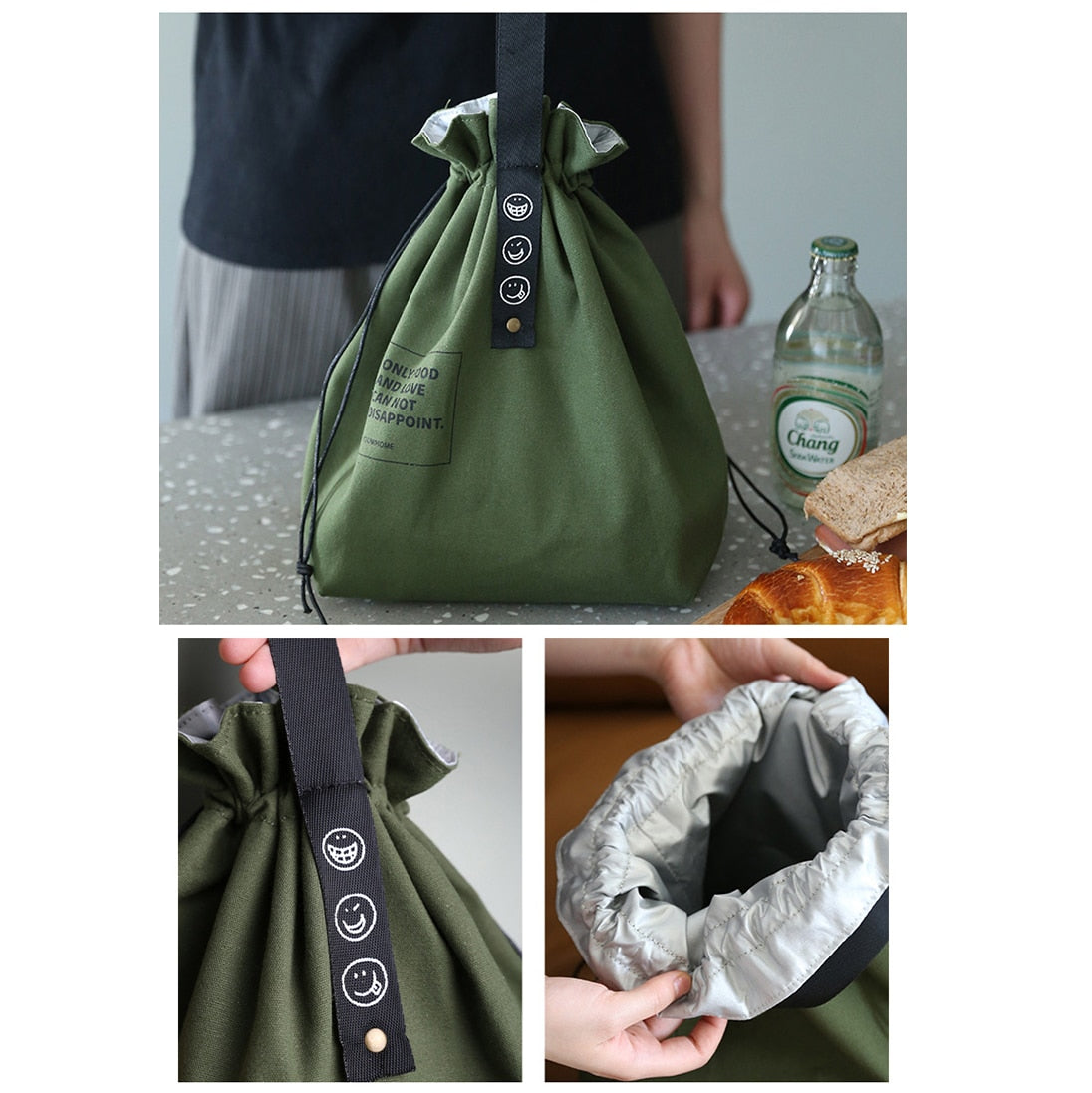 Sac à lunch chic en toile, format sac à dos avec poche avant
