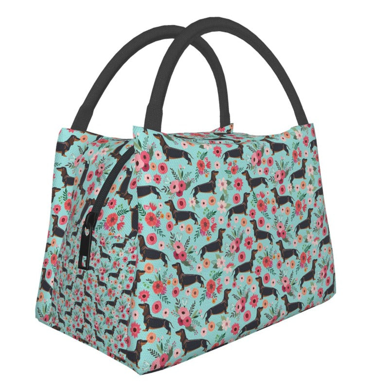Sac à lunch Teckel en polyester à doublure aluminium réfléchissant