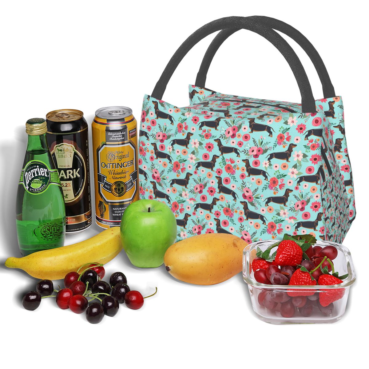 Sac à lunch Teckel en polyester à doublure aluminium réfléchissant