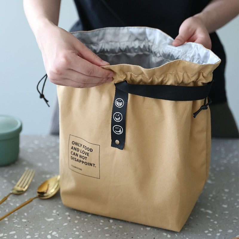 Sac à lunch chic en toile, format sac à dos avec poche avant