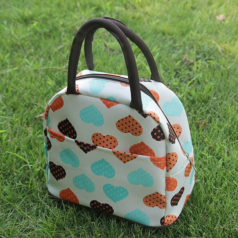 Sac isotherme repas Cœur en nylon, blanc ou bleu