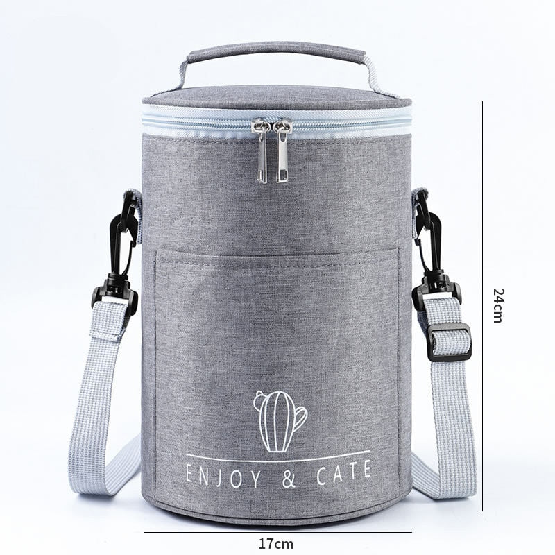 Sac à lunch isotherme cylindrique en polyester, quatre coloris