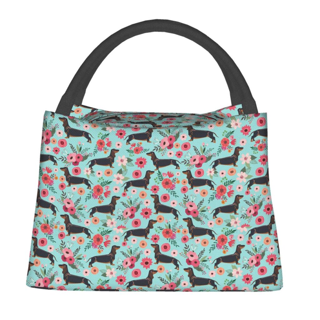 Sac à lunch Teckel en polyester à doublure aluminium réfléchissant