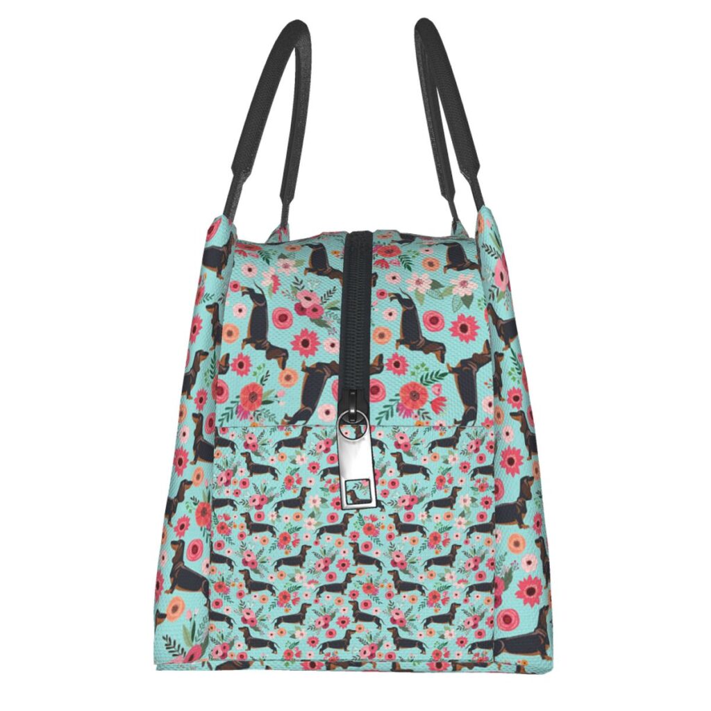 Sac à lunch Teckel en polyester à doublure aluminium réfléchissant