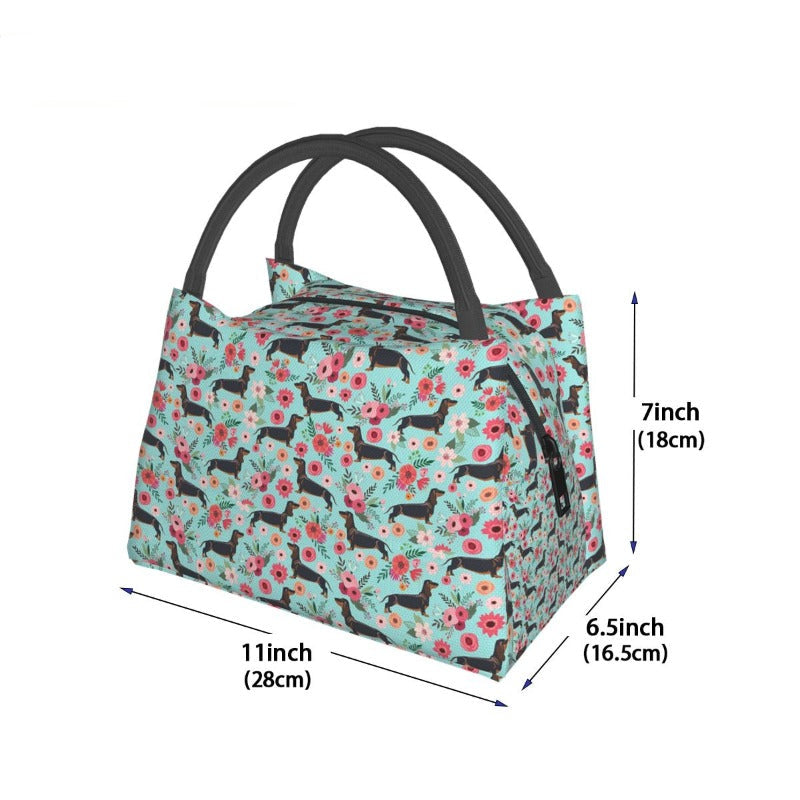 Sac à lunch Teckel en polyester à doublure aluminium réfléchissant
