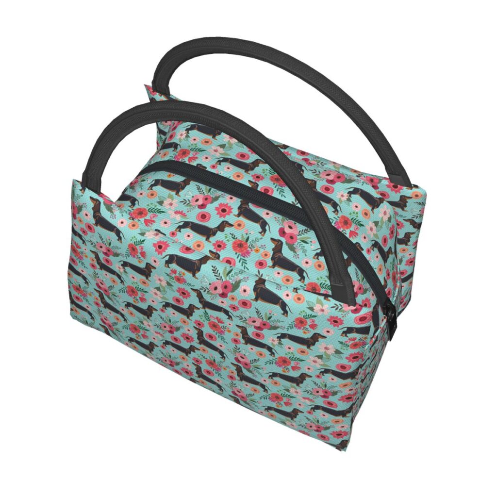 Sac à lunch Teckel en polyester à doublure aluminium réfléchissant