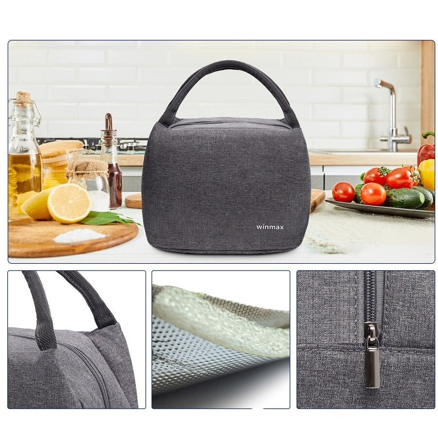Sac à repas isotherme gris avec poche extérieure