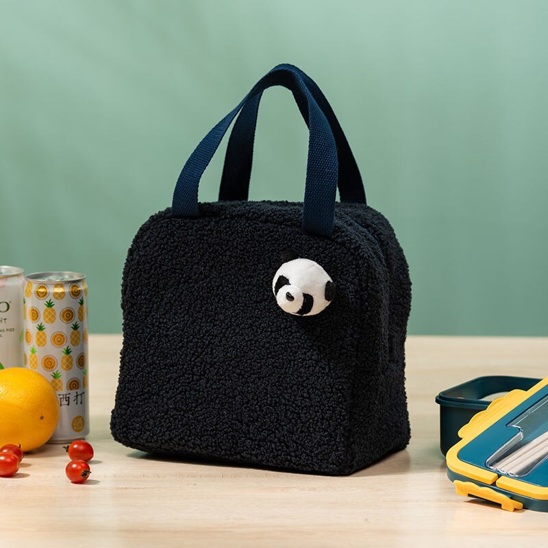 Sac à lunch peluche en polyester, cinq teintes, avec ou sans jouet