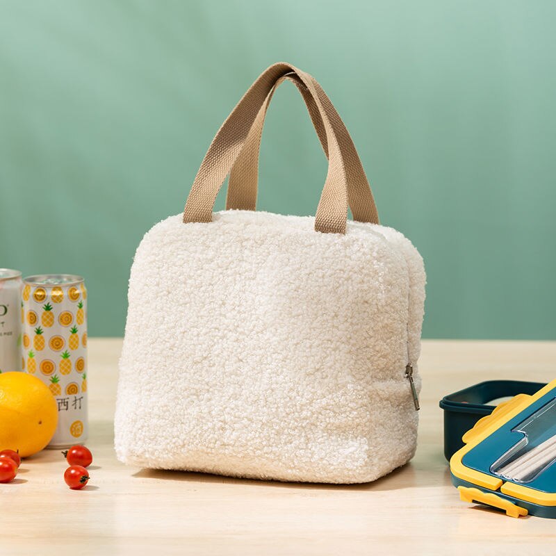 Sac à lunch peluche en polyester, cinq teintes, avec ou sans jouet