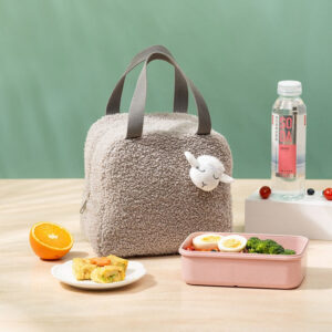 Sac à lunch peluche en polyester, cinq teintes, avec ou sans jouet