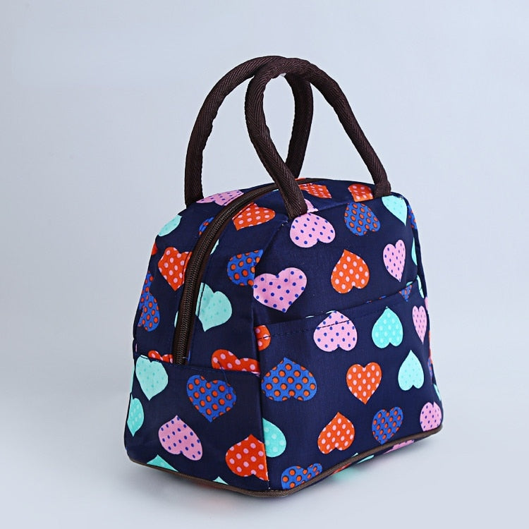 Sac isotherme repas Cœur en nylon, blanc ou bleu