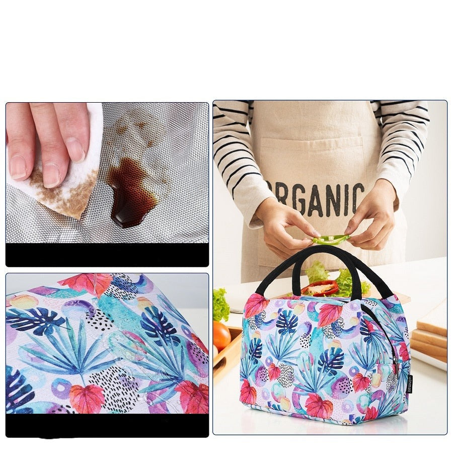 Sac à main isotherme pour femme fleuri en nylon 600D