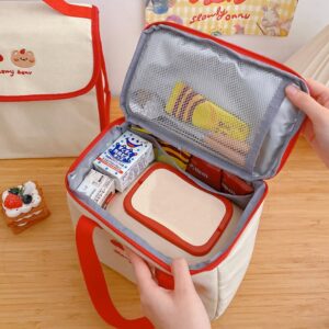 Sac isotherme repas kawaii en toile, rouge ou kaki, deux formats