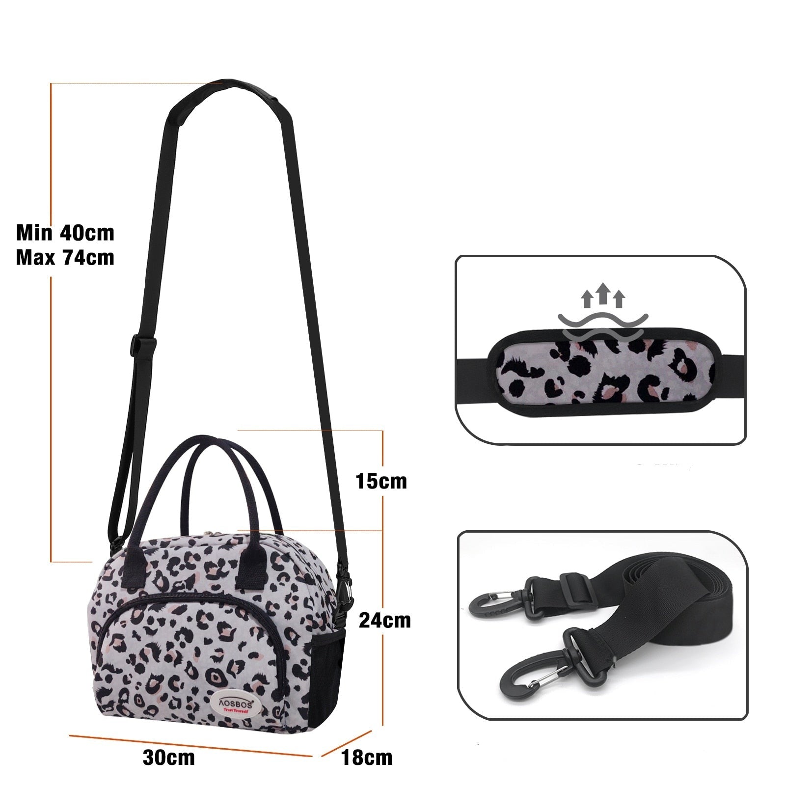Sac isotherme repas motif léopard, doublure PVC, 30 × 18 × 24 cm